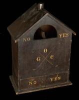 Antique wooden ballot box in the shape of a birdhouse, for election of golf club members