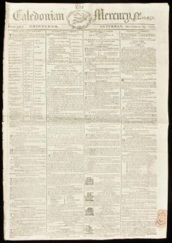 The Caledonian Mercury, No. 10,931 - newspaper containing an announcement for The Silver Club to be played on October 5, 1791