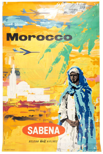 Morocco - travel poster from Sabena Belgian World Airlines (Société Anonyme Belge d’Exploitation de la Navigation Aérienne)