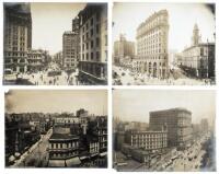 Seven sepia tone silver photographs of downtown San Francisco from earlier negatives