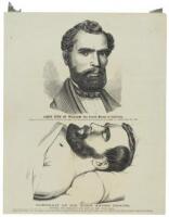 James King of William – The Patriot Martyr of California, Editor of the San Francisco Evening Bulletin, who was murderously assassinated by James P. Casey, May 14th, 1856. [upper] Portrait of Mr. King After Death, Showing the Entrance and Exit of the Fata