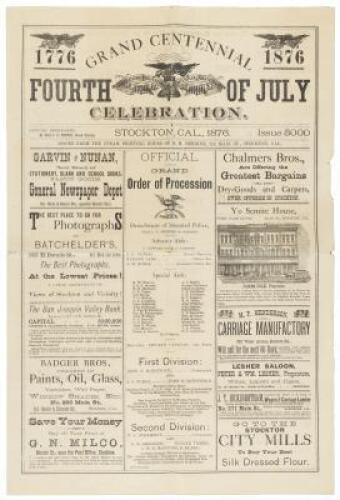 Grand Centennial, 1776-1876, Fourth of July Celebration, Stockton Cal., 1876