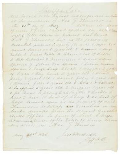 Autograph Document Signed Announcing Auction of an eight-year-old slave girl