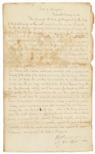 Grand Jury arraignment of Maryland slave Solomon, with other slaves, murdered his master