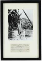 Sportfishing photograph of Zane Grey framed with signed check by the author to Fellows and Stewart shipbuilding company