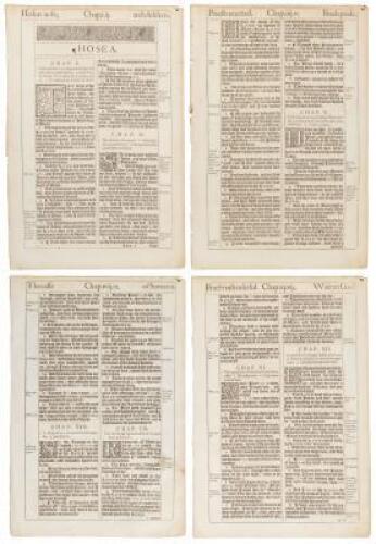 Four consecutive leaves of the King James Bible (1611-13). Hosea 1:1-14:7.