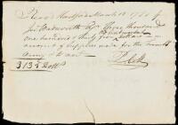 Manuscript receipt to Jeremiah Wadsworth money spent on supplies for the French army, signed P. Cotts