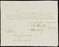 Manuscript payment voucher instructing Connecticut Treasurer John Lawrence to make payment to Moses Foot for supplies furnished the Continental Army, signed by Finn Wadsworth and William Mosely