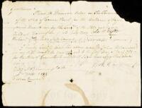 Manuscript pay order signed by Seth Warner, requesting payment for a soldier who served with the Green Mountain Boys