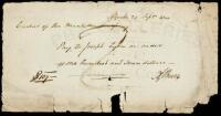 Manuscript pay order instructing the Cashier of the Manhattan Company to pay Joseph Lyon $107, signed by Aaron Burr