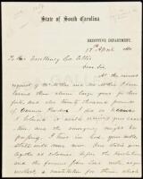 Autograph Letter Signed by South Carolina Governor Francis Wilkinson Pickens, to North Carolina Governor John W. Ellis, regarding loaning large artillery pieces