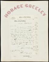 Three Autograph Letters Signed by Horace Greeley, to William R. Prince