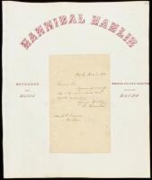 Autograph Letter Signed by Hannibal Hamlin, to L. Bradford Prince