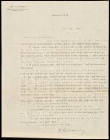 Typed Letter Signed by Dr. W.L. Moore in Honolulu, referring to visit of Great White Fleet and death of Prince David Kawananakoa