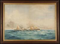 Watercolor and gouache painting of the steamship Susan Beirne