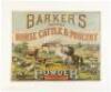 Barker's Vegetable Horse Cattle & Poultry Powder. Barker, Moore & Mein, Wholesale Druggists, Philadelphia