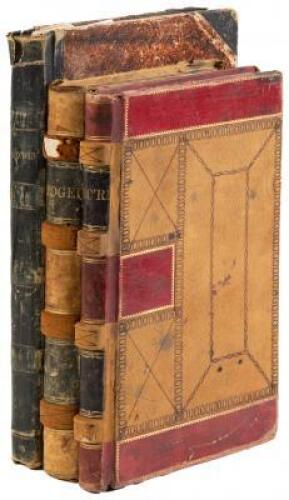Three large manuscript ledger books recording court cases in Placer County, California, from 1855 to 1864