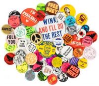 Large collection of counterculture pinback buttons