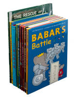 Nine volumes of Babar books - all but one signed by author, or with signed bookplate