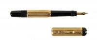 No. 1 Black Hard Rubber Safety Fountain Pen, 14K Gold Octagonal Overlay, Barleycorn Pattern