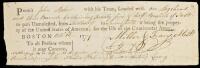 Pass for a man and his team to travel in Massachusetts during the Revolutionary War