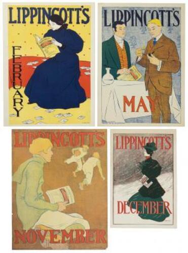 Four Joseph J. Gould Jr. color lithographs for Lippincott Magazine