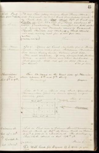 Ledger book containing early San Francisco Marriage requests; San Francisco land for sale; and rainfall and reservoir tables