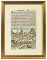 Printed leaf and woodcut of Lyon from the Nuremberg Chronicle (Liber Chronicarum)