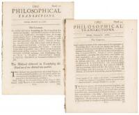 The first published work on blood transfusion, in two issues of Philosophical Transactions