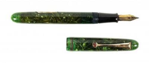 Mottled Green Celluloid Fountain Pen, Lever-Filler