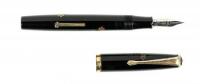 Black Lacquer Fountain Pen with Flower Blossom Motif, Lever-Filler