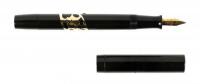 Black Hard Rubber Vest-Form Fountain Pen, 14K Rolled Gold "Fish" Filigree Overlay