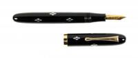 Black Lacquer Fountain Pen with Diamond-Patterned Raden (Mother-of-Pearl) Inlays