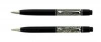 Pair of Lizard Pattern Green and Grey Celluloid and Black Hard Rubber Propelling Pencils