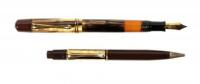 No. 100N Fountain Pen and Propelling Pencil, Tortoiseshell Celluloid Barrel and Cap, Red Hard Rubber Ends * Lot of Two Instruments