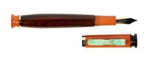 Zitan Precious Wood and Coral Red Ebonite Limited Edition Fountain Pen, Green Jade Clip
