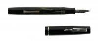 Black Lacquer Fountain Pen with Raden Stripes, Rare Version with Striped Cap Band, Wartime