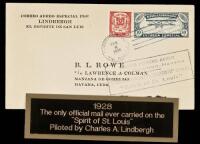 Air mail cover carried by Lindbergh on the Spirit of St. Louis, with stamps & postmarks