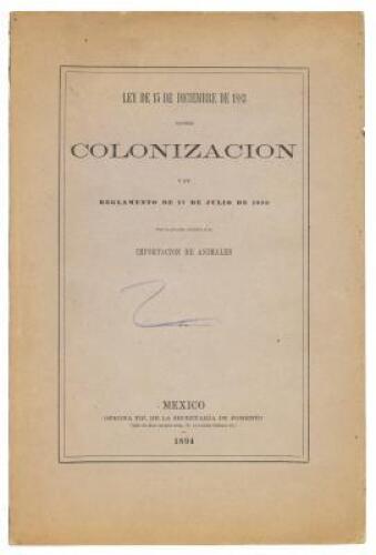 Ley de 15 de diciembre de 1883 sobre colonización y su reglamento de 17 de julio de 1889, con la circular relativa á la importación de animales
