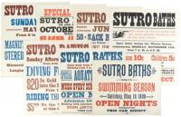 Seven lithographed posters for swimming and other events at Sutro Baths in San Francisco