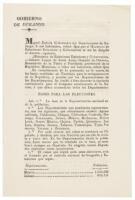 Decree pertaining to electoral law issued by Miguel Zubir&iacute;a, governor of the state of Durango, in the name of provisional president Antonio López de Santa Anna