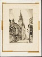 Original etching of St. Louis Cathedral in Old New Orleans - signed