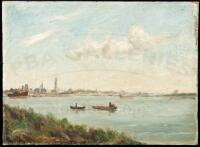 Original oil painting on panel of a view of the Senne River