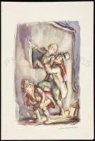 Oliver Twist - original watercolor of Bill Sikes and Oliver