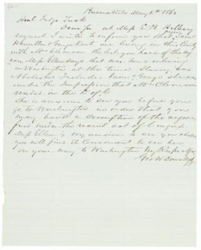 Legal letter about a woman slave-owner's compensation for 2 ex-slaves, emancipated in Washington