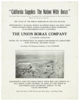 "California Supplies the Nation with Borax"... The Union Borax Company... offers you an opportunity to share in the profits of a borax mine with potential recovery values... of over $3,000,000
