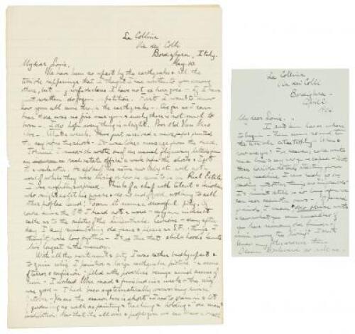 Two letters written shortly after the 1906 San Francisco Earthquake, from an American expatriate in Italy to a friend in San Francisco, inquiring about events following the catastrophe