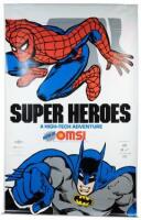 SUPER HEROES: A HIGH-TECH ADVENTURE Huge Vinyl Advertising Banner Featuring Spider-Man and Batman