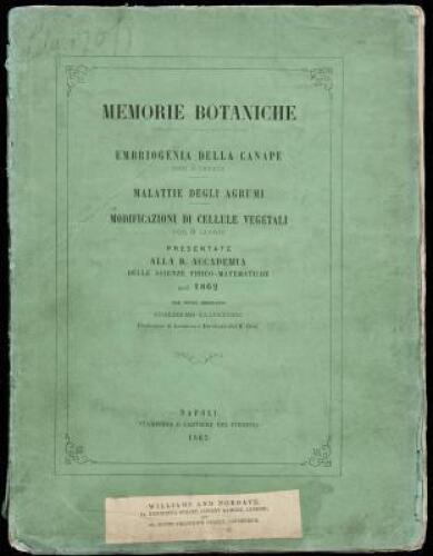 Ricerche Sulla Embriogenia Della Canape