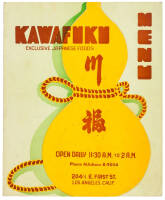 Menu for Kawafuku - 1960s First Japanese-American Sushi Restaurant, Los Angeles